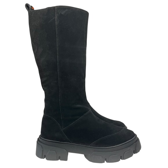 Farm Rio Black‎ Suede Side Zip Lug Sole Tall Boots Womens Size 11